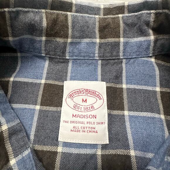 Brooks Brothers Blue Black Mens M Madison Cotton Flannel Plaid Button Down Shirt - Picture 3 of 9
